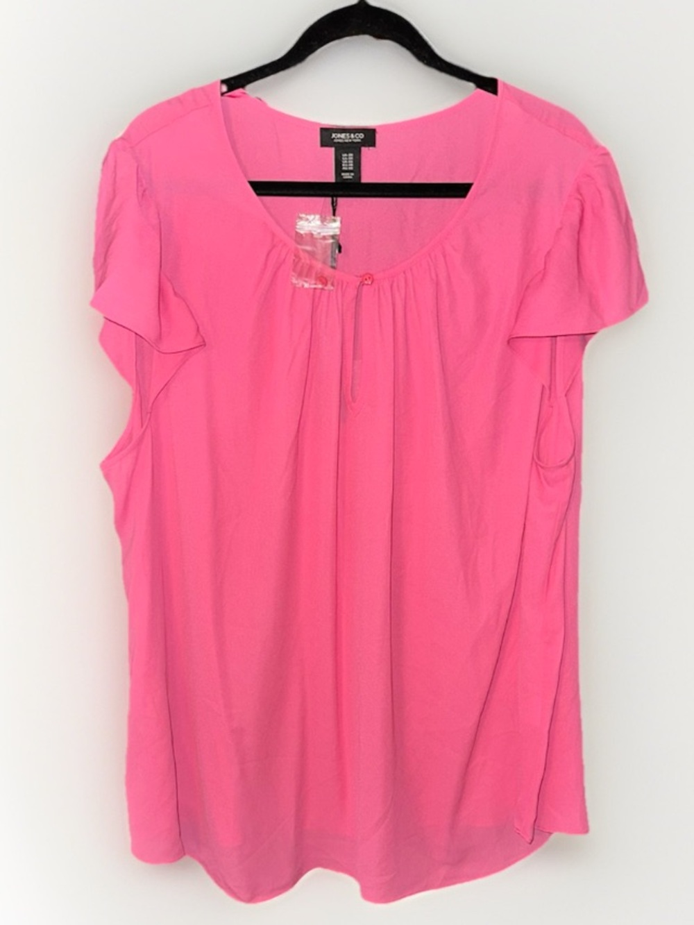 Jones New York Hot Pink Scoop Neck Flutter Sleeve Blouse